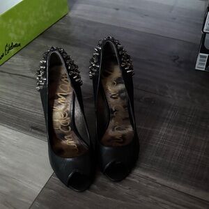 Sam Edelman Black Studded Peep Toe Heels